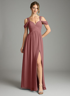 Azazie Lianne Bridesmaid Dresses Desert Rose A-Line Off the Shoulder Chiffon Dress image2