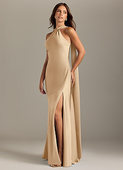 Azazie Kinsley Vestidos de damas de honor Vestido de Champán de Satén Elástico de Corte Sirena con Corte Lateral image3