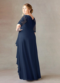 Azazie Dionysus Mother of the Bride Dresses Dark Navy A-Line Boatneck Lace Chiffon Dress image9