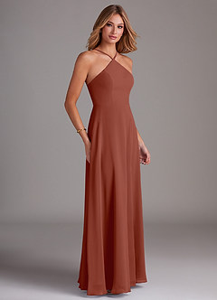 Azazie Bailey Bridesmaid Dresses Auburn A-Line Halter Side Slit Chiffon Dress image6