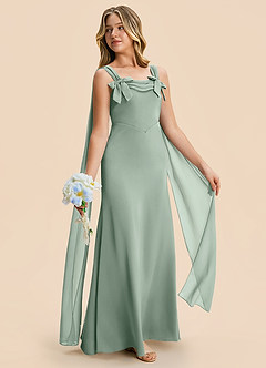 Azazie Chelsea Junior Agave Sheath Pleated Stretch Satin Dress image5