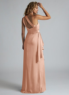 Azazie Maive Bridesmaid Dresses Rose Gold Sheath Ruched Stretch Satin Dress image3