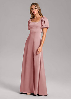 Azazie Fyona Bridesmaid Dresses Dusty Rose A-Line Pleated Stretch Satin Dress image4