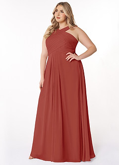 Azazie Kaleigh Brautjungfernkleider A-Linie Plissee Chiffon Kleid Terrakotta image9