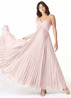 Azazie Devyn Bridesmaid Dresses Blushing Pink A-Line Corset Chiffon Dress image1