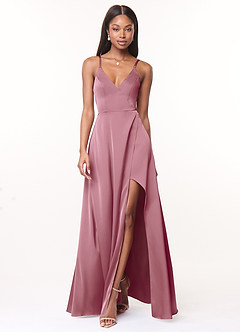 Azazie Maksim Bridesmaid Dresses Vintage Mauve A-Line V-Neck Stretch Satin Dress image1