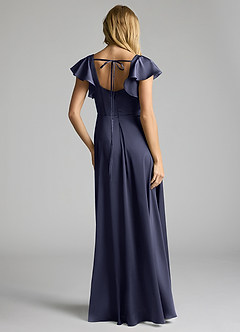 Azazie Bondi Robes de demoiselle d'honneur Robe Trapèze en Satin extensible Nœud Bleu Orageux image4