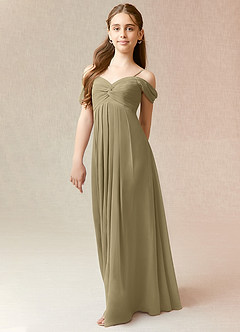 Azazie Kaitlynn Junior Moss Green A-Line Off the Shoulder Chiffon Dress image4