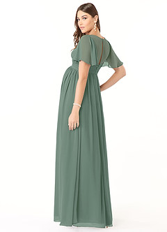 Azazie Verna At-home Try On Dresses A-Line V-Neck Ruched Chiffon Floor-Length Dress image4