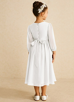 Azazie Lolo Flower Girl Dresses Diamond White A-Line with Sleeves Chiffon Dress image5