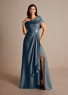 Azazie Branford Mother of the Bride Dresses Twilight A-Line Pleated Stretch Satin Dress image6
