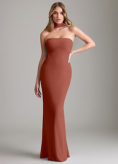 Azazie Lusinda Vestidos de madrinha de casamento Vestido Castanho Aloirado de Chiffon de sereia com Fora do ombro image1