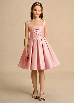 Azazie Jello Girls Formal Robe Demoiselle D'honneur Fillette Robe Princesse en Mat Satiné Plissée Rosette image1