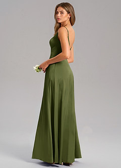 Azazie Talina Bridesmaid Dresses Olive A-Line Stretch Satin Dress image6