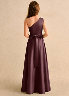 Azazie Puddles Girls Formal Blumenmädchenkleider A-Linie One-Shoulder Matte Satin Kleid Sangria image3