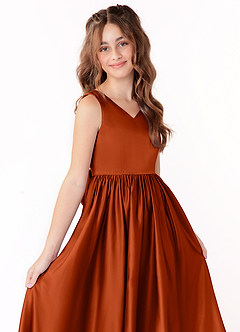 Azazie Hathaway Junior Paprika A-Line Bow Stretch Satin Dress image10