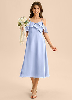 Azazie Kamilla Junior Abito A-Line in Chiffon a Spalla Scoperta Ghiaccio image4