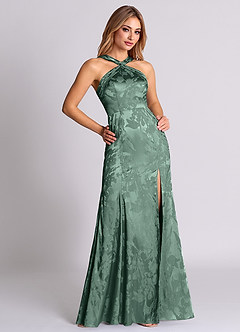 Azazie Rue 신부 들러리 드레스 쉬스 주름진 자카드 바닥 길이 드레스 image5