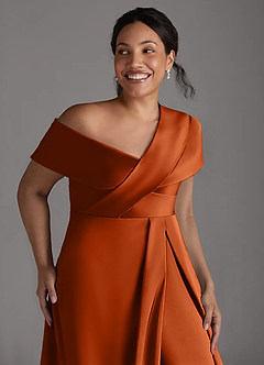 Azazie Milton Vestidos para mãe da noiva Vestido Laranja Queimada de Cetim elástico de Linha A com Plissado image13