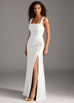 Azazie Jesaphine Bridesmaid Dresses White Sheath Bow Chiffon Dress image3