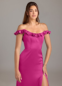 Azazie Callie Bridesmaid Dresses Fuchsia A-Line Ruched Stretch Satin Convertible Dress image8