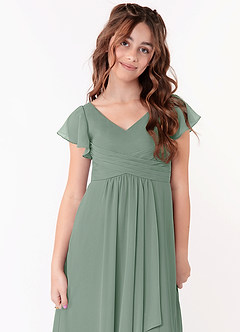 Azazie Omari Junior Vestido Salvia Plateada de Gasa de Corte en A con Drapeado image4