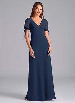 Azazie Pheby Bridesmaid Dresses Dark Navy A-Line Pleated Chiffon Dress image4
