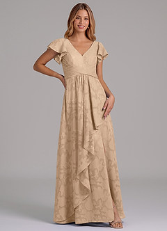 Azazie Omari 신부 들러리 드레스 A라인 주름진 플로럴 번아웃 바닥 길이 드레스 image3