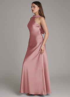 Azazie Dimitra Robes de demoiselle d'honneur Robe Trapèze en Satin extensible Plissée Rose Poussiéreuse image5