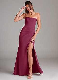 Azazie Leonis Jurken voor bruidsmeisjes Converteerbaar Jurk van Chiffon met Kolom Strapless Moerbei image1