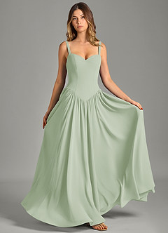 Azazie Evadina Robes de demoiselle d'honneur Robe Trapèze en Mousseline de soie Corset Vert Sauge image1