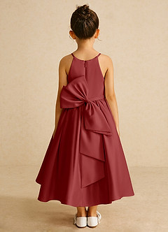 Azazie Sunray Flower Girl Dresses Rust A-Line Spaghetti Strap Matte Satin Dress image4