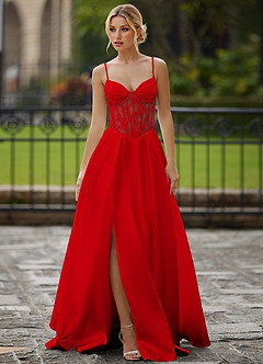 Nimbus Rojo Vestido de fiesta de satén con corsé recortado image4