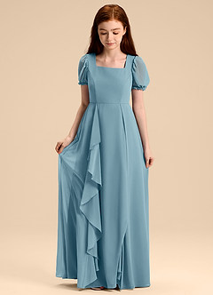 Azazie Priya Junior Abito A-Line in Chiffon Blusa Blu Lunatico image5