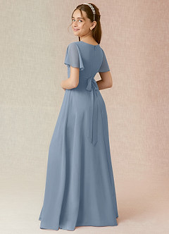 Azazie Induh Junior Dusty Blue A-Line Ruched Chiffon Dress image2