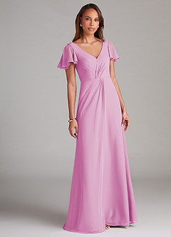 Azazie Soren Brautjungfernkleider A-Linie Gestreift Chiffon Kleid Bonbonrosa image1