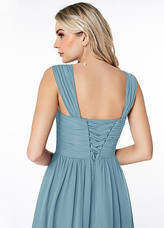 Azazie Angie Robes de demoiselle d'honneur Robe Trapèze en Mousseline de soie Corset Bleu Maussade image3