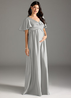 Azazie Verna Maternity Bridesmaid Dresses A-Line Ruched Stretch Satin Floor-Length Dress image5