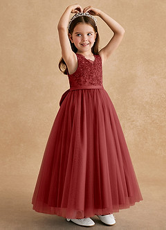 Azazie Cinna Flower Girl Dresses Rust A-Line Lace Tulle Dress image3