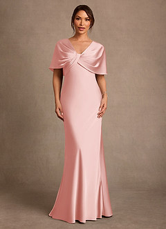 Azazie Dosia Mother of the Bride Dresses Powder Pink Sheath Pleated Stretch Satin Dress image1