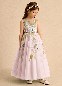 Azazie Tylie vestidos de niña de las flores Vestido Rosa Rubor de Tul de Vestido de princesa con Plisado image3