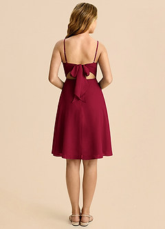 Azazie Shale Vestido de Borgoña de Gasa de Corte en A con Lazo image2