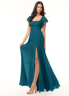 Azazie Bondi Bridesmaid Dresses Ink Blue A-Line Ruffled Chiffon Dress image4