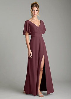Azazie Ambrosia Bridesmaid Dresses Sangria A-Line Pleated Chiffon Dress image5