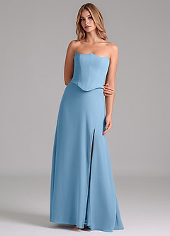 Azazie Jenilyn Bridesmaid Dresses Steel Blue A-Line Strapless Chiffon Dress image4
