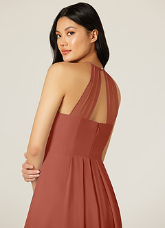 Azazie Sarah Bridesmaid Dresses Clay Empire Pleated Chiffon Dress image7