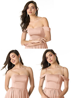 Azazie Morana Bridesmaid Dresses Rose Gold A-Line Off the Shoulder Stretch Satin Convertible Dress image10