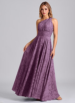 Azazie Charlize Final Sale Wisteria A-Line One Shoulder Floral Burnout Dress image4