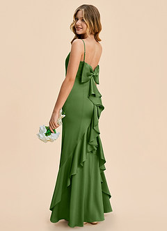 Azazie Lioren Junior Basil Sheath Bow Stretch Satin Dress image3