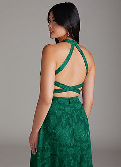 Azazie Clarice Bridesmaid Dresses Emerald A-Line Side Slit Floral Burnout Dress image6